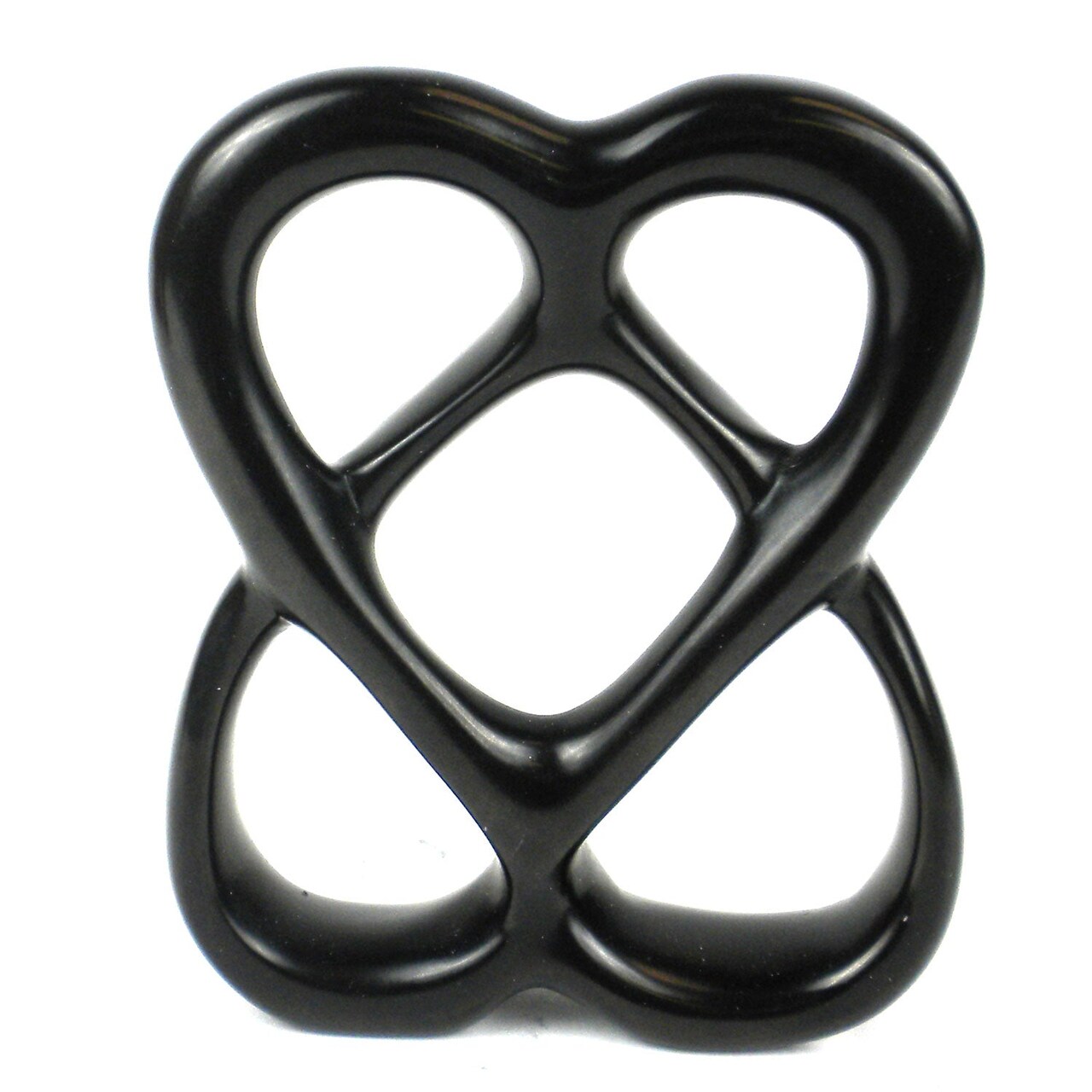 4”Tall Smooth Black Soapstone Double Heart Figurine with Handcrafted Accent and Decorative Art